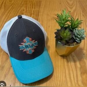 Ariat Snapback Trucker Hat Aztec Embroidered Logo Mesh Adjustable Turquoise Osfa